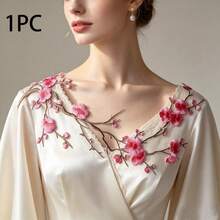 1pc Plum Blossom Embroidered Patch, Clothing Adhesive Patch, Garment Decoration Accessory, Pink Plum Blossom Fabric Patch, Exquisite Embroidered Decorative Patch, Suitable For Clothes, Bags, Handbags, Performance Costumes, Home Decor, With Heat-Activated Adhesive Backing, Iron-On Patch - One Size - View 14