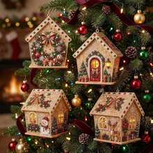 1 Set 3D Christmas Cottage DIY Bead Art Craft Kit, Holiday House Making Supplies For Handmade Hanging Ornaments, Christmas Tree Decorations, Home Tabletop Display, Party Decor, Seasonal DIY Art Projects & Creative Christmas Gifts For Craft Lovers - DIY Bead Kit - View 3
