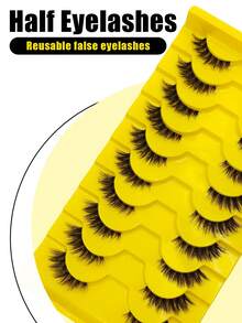 10 Pairs Half False Eyelashes Natural Makeup Look Cat Eye Cartoon Style Clear Band Short Soft Thin Fluffy Faux Mink Outer Corner Lash Extensions - Black - View 5