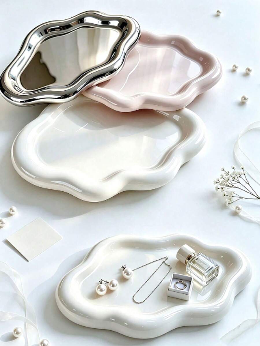1pc Elegant Cloud-Shaped Tray, Anti-Drop Material Single-Layer Luxury Jewelry & Perfume Display Stand, Unique Jewelry Tray, Suitable For Home, Living Room And Office Key Storage, Home Decor - Multi-color Style - View 1