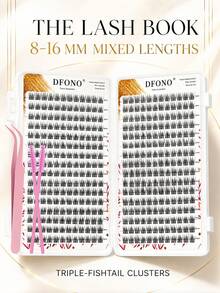 DIY False Eyelash Clusters Book, C Curl, 8-16mm Mixed Length, Triple Fish Tail Style, Thin Fluffy Dense Segmented Lashes For Daily, Date, Party, Photo Shoot And Event Makeup - View 9