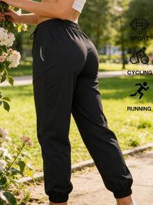 Women's New Jogger Sweatpants, Drawstring, Elastic Waist, Printed Design, Suitable For Street, Home Leisure, Outdoor Sports, All-Season Wear - Black - View 5
