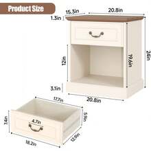 Nightstand Set Of 2 With Drawer And Open Shelf, Wooden Bed Side Table For Bedroom, Modern End Table Side Table For Living Room, Small Night Stand Set 2 Furniture For Small Spaces (Beige) - Beige - View 9