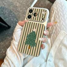 1pc TPU Material Minimalist Retro Striped Christmas Tree Pattern Phone Case Suitable For Apple 17promax/17/16promax/15/13/12/11 Large Window Skin Full Coverage Anti-Drop Soft Shell Phone Protective Cover - Silver - View 3