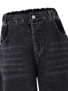 Tween Girl Fashion Straight Leg Lightweight Washed Denim Jeans - Black - View 4