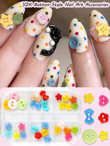 1 Kotak Hiasan Kuku Kancing Warna-warni Y2K, Kancing Campuran, Bintang, Bunga, Dekorasi Kuku Lucu, Aksesoris Manikur Dopamin, Seni Kuku DIY untuk Kuku Gel, Kuku Tempel, Penggunaan Salon Rumahan - MultiWarna - View 2