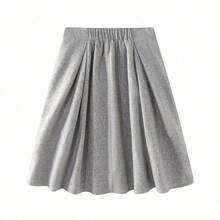 Women's Wool Elastic Waist Grey Fluffy A-Line Skirt, Slimming Autumn/Winter Skirt - Light Grey - View 10