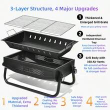 Portable Foldable Outdoor Charcoal Barbecue Grill, Dual-Control Tabletop BBQ Grill, Lightweight Travel Grill For Camping Beach Backyard Parties Outdoor Picnic - B - View 4