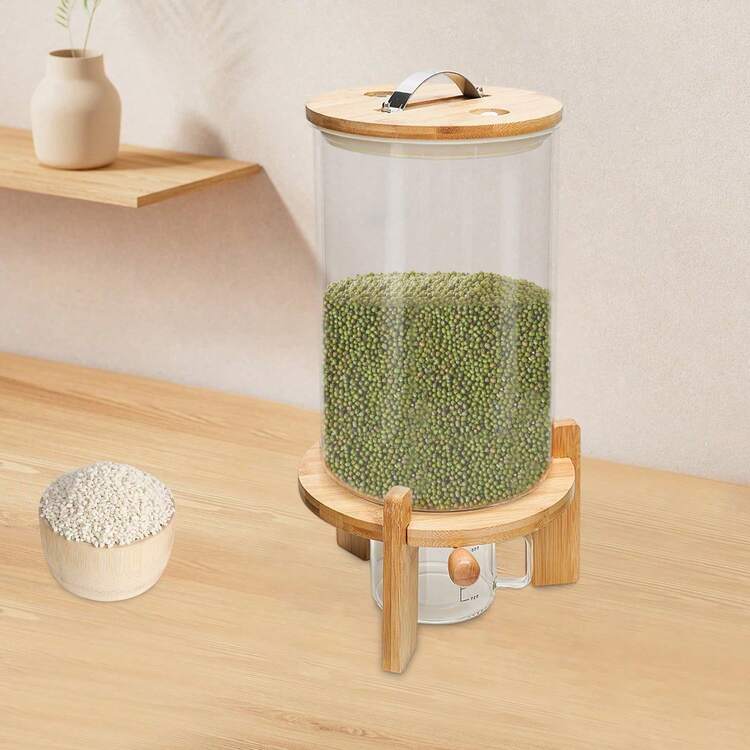 Vintoro Rice Dispenser Grain Container5L/7.5L Cereal Storage Dispenser With Valve - Airtight Glass Container For Rice, Grain & Dry Food, Transparent Body For Easy Content Check, Suitable For Kitchen Pantry Organization, Ideal For Storing Oats, Quinoa, Flour - Clear - View 9