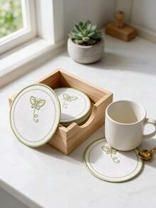 4pcs Blue Round Butterfly Polyester Embroidered Drink Coasters, Washable Table Decor, Non-Slip Table Mat, Waterproof And Oil-Resistant, Suitable For Restaurant, Cafe, Homestay, Afternoon Tea, Holiday, Party, Gathering, Birthday, Wedding, Dinner - Multicolor - View 10
