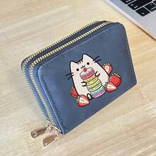 Cat Print Card Holder, Lightweight Fashionable Women's Wallet, Suitable For Daily Use, Double Zipper Mini Wallet/Coin Purse/Card Holder - Multicolor - View 16