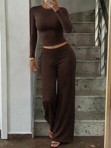 GLAMSIKIN Women's 2 Pieces Set Top,Fall Winter Casual Loungewear Homecoming Daily Elegant - Brown - View 8