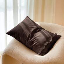 1pc/2pcs Solid Coffee Color Pillowcase With A Bow And Ruffle Trim (Without Insert), Comfortable And Breathable Polyester Fiber Suitable For All Seasons, Home Decoration, Simple Classic, Cozy Bedding, Neutral Decor, Ruffle Accent, Versatile Home - Mocha Brown - View 10