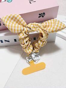 1pc Plaid Polka Dot Bow Elastic Rope Phone Strap Earphone Case Lanyard Bag Charm Versatile Handheld - Multicolor - View 6
