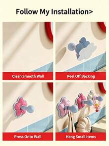1pc Flower Shaped Adhesive Wall Hook, Cute Cartoon Design, For Hanging Bags, Hats, Towels, Nursery Room Storage Organizer - Multicolor - View 7