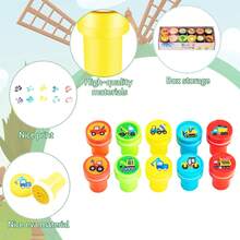 5/10pcs Car Themed Stamps, Including Garbage Truck Stamp, Construction Vehicle Self-Inking Dump Truck Plastic Stamps, Suitable For Children - Multicolor - View 6