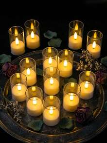6/12/24pcs Set Flickering Flameless Candle Lights With Timer Remote Control, Battery Powered LED Mini Votive Candles, Suitable For Christmas, Halloween, Valentine's Day, Mother's Day, Dining Table, Room, Wedding, Party, Gift, Holiday - Transparent-warm Light - View 4