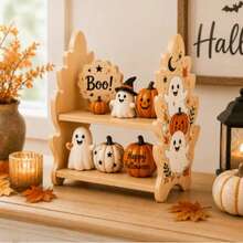 Rak Pajangan Kayu 3 Tingkat, Rak Pajangan Bertingkat yang Dapat Dipasang, Rak Penyimpanan Multi-Lapisan untuk Meja, Untuk Dekorasi Mini Halloween dan Natal, Figur dan Boneka Kecil - MultiWarna - View 2