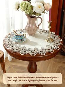 100% Polyester Embroidered Lace Cutwork Round Tablecloth, Suitable For Kitchen, Dining Room, Living Room, Circular Dining Table, Home Decor, Holiday Decoration, Birthday, Villa Party, Outdoor Picnic, Party, Wedding - Multicolor - View 3
