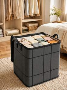 1pc Large Capacity Clothes Storage Bag, Black Foldable Clothes Storage Bag, Quilt Storage Bag, Large Capacity Clothes Bag, Bedroom Closet Storage Bag. Easy To Fold, Space-Saving, Durable, Suitable For Back To School And Home Storage - Black - View 4