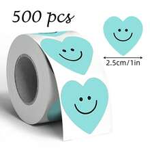 500pcs Heart Doodle Roll Stickers, 1 Inch Heart Shape, 3 Colors Available, Lively Healing Minimalist Ins Style, Perfect For Baking Gift Box Sealing, Souvenir Packaging, Scrapbooking, Children's Reward Stickers, Creative Express Packaging, Market Stall Decoration - Multicolor - View 9