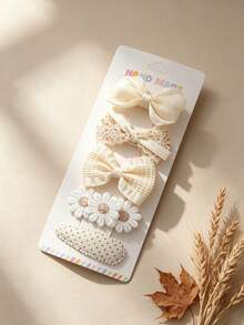 5-Piece Children's Hair Clip Set, Featuring Vintage Lace Bow And Flower Decorations, Sweet Handmade Hair Accessories, Suitable For Babies' Daily Wear. - Multicolor - View 8