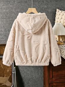 Jaket Kasual Tebal Berbahan Lembut Berbahan Plush dengan Resleting Penuh untuk Anak Perempuan, Cocok untuk Musim Gugur/Dingin - Aprikot - View 3