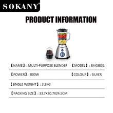 SOKANY 03031 Pengolah Makanan Multifungsi dan Blender, Daya Tinggi 800W/Kapasitas Besar 1,5L/Kontrol 5 Kecepatan, Pengoperasian Sekali Sentuh, Cocok untuk Membuat Jus/Menggiling/Mencincang Daging dan Makanan Lainnya - Perak - View 5