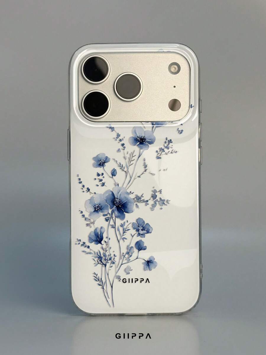 GIIPPA 1pc Blue Floral Pattern Design, Phone 17 Pro Max Phone Case, Compatible With Phone 16 Pro Max, 15 Pro Max, 14 Pro Max, Korean-Style High-End Fashionable And Fun Phone Case, Suitable For 11/12/13/14/15/16 Pro Max Plus, Elegant Design For Men And Women, Perfect Gift For Girlfriend On Christmas, Valentine's Day, Easter, Wedding Season And Birthday! - Multicolor - View 1