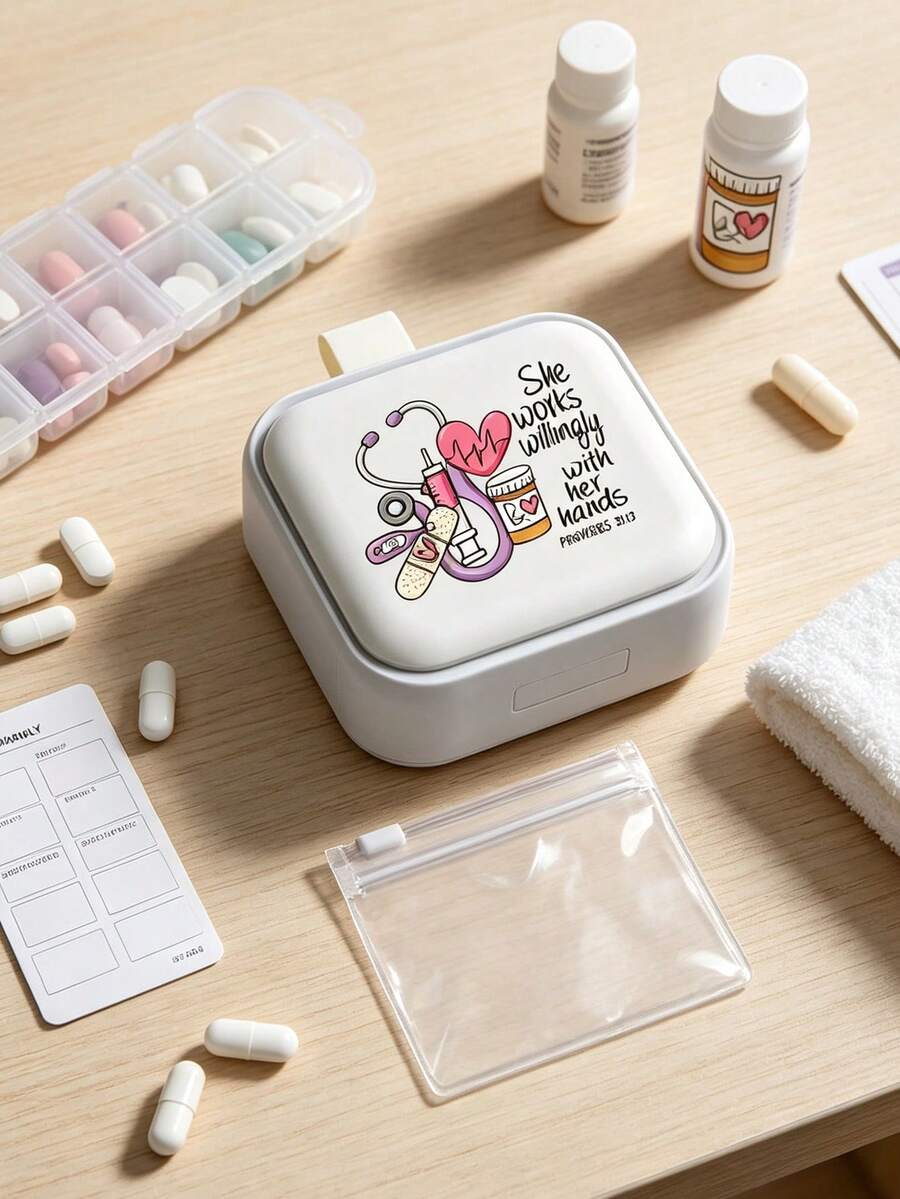Portable Weekly Pill Box Multi-Compartment Small Pill Box Jewelry Storage Box, Outdoor Travel Mini Storage Box. Comes With A Transparent Storage Bag For Storing Jewelry And Medicine. Suitable As A Gift For Family And Friends - Multicolor - View 1