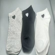 1/3/6/12 Pairs Women's Solid Color Versatile Heart Print Casual Invisible Socks - Multicolor - View 2