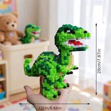 1500pcs Small Particle Tyrannosaurus Rex Building Blocks Assembly Model, Educational Dinosaur Model Desktop Ornament Gift - Green - View 4