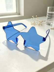 1/5pcs Transparent Blue Star Shape Glasses, Rimless Novelty Party Decorative Eyewear, Festival Beach Photo Booth Props For Women - Multicolor - View 2