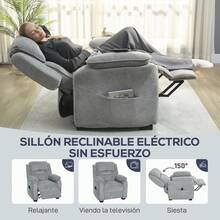 HOMCOM Sillón Relax Reclinable Eléctrico con Motor Silencioso, Sillón Reclinable de Terciopelo con Mando con 2 Posiciones de Memoria, Reposapiés, Reposacabezas, Puerto USB, Bolsillos, Gris Claro - Enchufe EU Tipo C(220-240V) - Ver 3