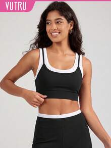 VUTRU 1pc Women's 2in1 Contrast Color Sports Bra With Padding Tank Top For Fitness Yoga - Black and White - View 1