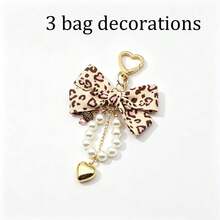 Y2K Leopard Print Bow Bag Charm, Pearl Tassel Heart‑Shaped Keychain Pendant, Gold Heart Hook Backpack Handbag Hanging Ornament For Girl Gift - Bow Knot Pearl Heart Bag Charm - View 18