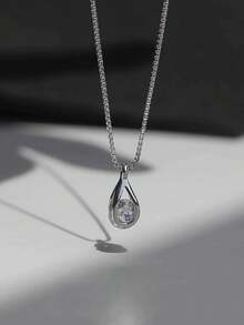 1pc Sparkling Water Drop Necklace, Women's Fashion Elegant Style, Light Luxury Niche Design, Versatile Elegant Collarbone Chain, Suitable For Daily Commute, Date, Party - Silver - View 2