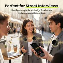 HITOZON Wireless Lavalier Microphone, Plug & Play Lapel Clip Mic With LED Display & Portable Charging Case, Noise Reduction, For Smartphone, Computer, Camera, Live Streaming, Vlogging, Podcasting, Content Creation - Black/Yellow - View 3