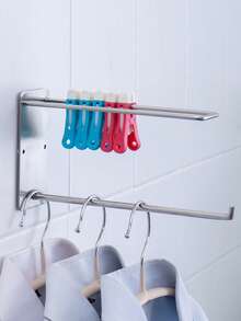 Stainless Steel Seamless Clothes Hanger Clip Storage Rack Multifunctional Wall Mounted Storage Hook Key Decoration Hanging Rack Washing Tool Cloth Wall Rack Applicable To The Kitchen Bathroom Garage - Multicolor - View 1