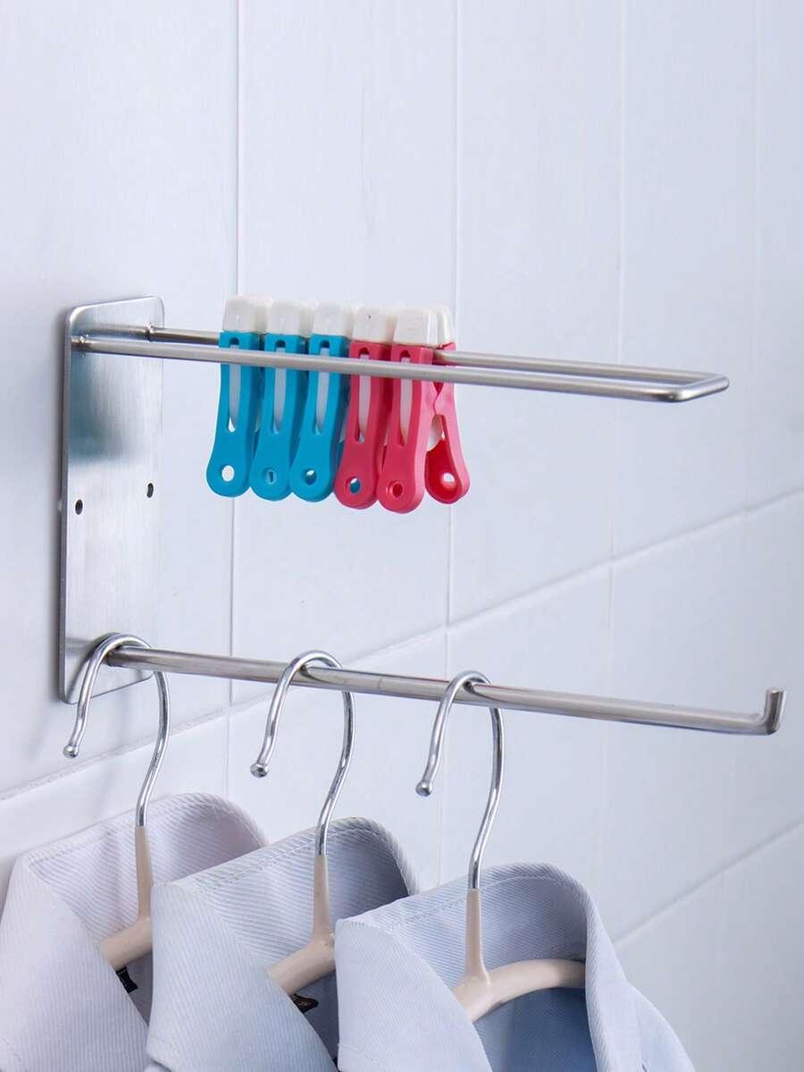 Stainless Steel Seamless Clothes Hanger Clip Storage Rack Multifunctional Wall Mounted Storage Hook Key Decoration Hanging Rack Washing Tool Cloth Wall Rack Applicable To The Kitchen Bathroom Garage - Multicolor - View 1