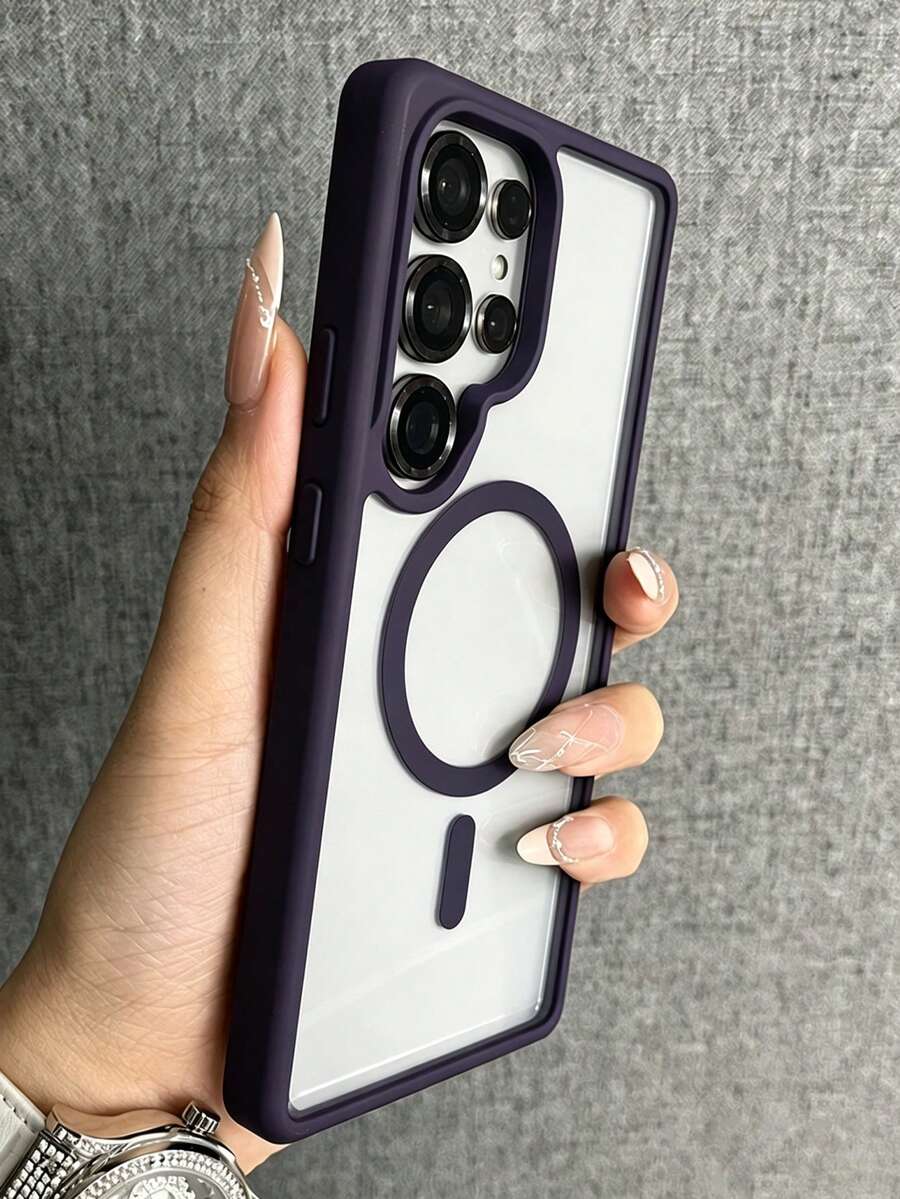VRNOEI 極簡透明黑邊磁吸無線充電保護殼,適用 Galaxy S26 S25 S22 S21 S24 S23 Ultra Plus,防摔透明硬殼背蓋 - 深紫色 - 查看 1