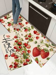 1/2pcs Diatomaceous Earth Mat, Vintage Strawberry Pattern, Super Absorbent, Non-Slip, Perfect For Bathroom, Kitchen And Dining Room, Quick Drying, Ideal Home Decor And Bathroom Mat Gift, Holiday Gift! - Multicolor - View 5