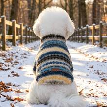 1pc Dog Hoodie, Thick Fleece Zipper Dog Jacket, Vintage Striped Jacquard Pattern, Suitable For Small/Medium Dogs Puppy Clothes, Cat Clothes, Autumn/Winter Cold Weather Outdoor And Indoor Use - Blue - View 6