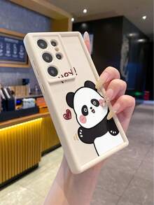1pc Fashion Pure Android TPU Material Greeting Panda Element Pattern Lens Protection Thick Anti-Drop Anti-Fingerprint Beige Diamond Sand Phone Case Compatible With Samsung/Transsion/HONOR/ - Beige - View 2