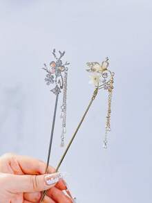 2PCS Bow & Floral Starry Sky Print Vintage Bohemian Elegant Palace Style Zinc Alloy Bridal Hair Sticks Suitable For All Seasons - Multicolor - View 11