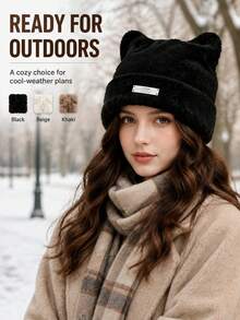 Cat Ear Plush Knit Beanie Hat, Woolen Yarn Hat, Women's Fashion Versatile Plush Hat - Multicolor - View 3