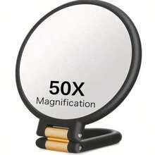 50X Magnifying Travel Hand Mirror With Handle, Double-Sided Hand Mirror, 10X/50X Magnification, Adjustable Handle/Stand, Foldable Travel Makeup Mirror, High Cost-Performance, Suitable As Christmas Gift, Cosmetics, Makeup Tools - Multicolor - View 20