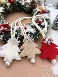 1/2pcs Christmas Tree Snowflake Curtain Tiebacks, Red Plush Holiday Curtain Tiebacks With Pearl Rope, Living Room And Bedroom Holiday Curtain Decor - Multicolor - View 7