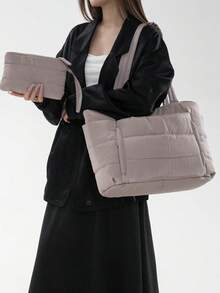 Women's Tote Bag, Lightweight Fluffy Handbag, Suitable For Travel, Work, Beach, Gym, Shopping - Khaki - View 6