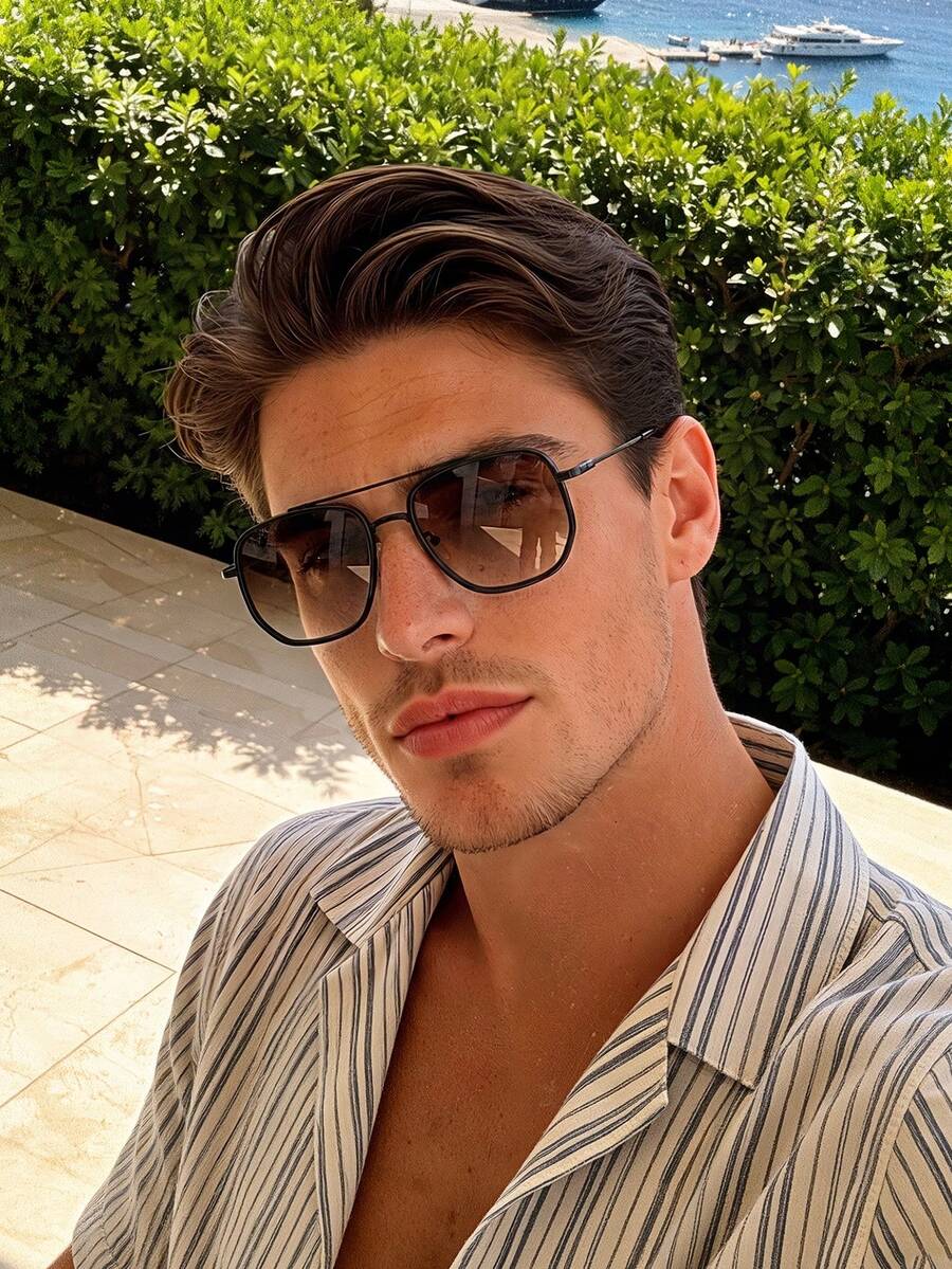 1 Pair Men's Fashion Aviator Frame Sunglasses, Perfect Blend Of Minimalist Design And Comfortable Wear, Suitable For Travel, Driving, Outdoor Activities, Fits All Face Shapes - Multicolor - View 1